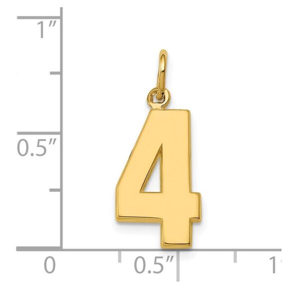 14k Yellow Gold, Athletic Collection Medium Polished Number 4 Pendant - Picture 4 of 5